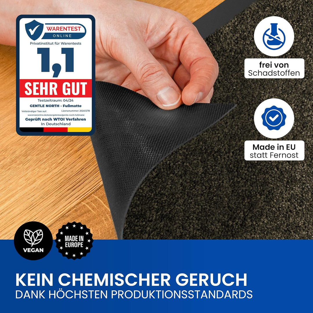 Gentle North Hochwertige Fussmatte Dunkelbraun 50x75cm gross für Innen & Aussen - Schmutzfangmatte r