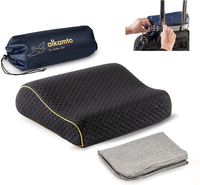 alkamto Reisekissen - Camping Kissen - Memory-Schaum mit extra Baumwolle Überzug – inklusive Tasche
