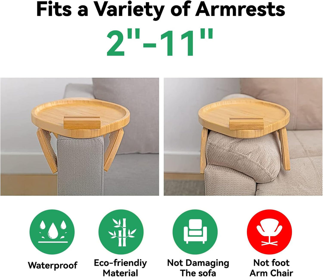 Sofa Armlehne Tablett Faltbarer mit 360° Drehbarer Handyhalterung Holz Bambus Sofa-Armlehne Tragbare
