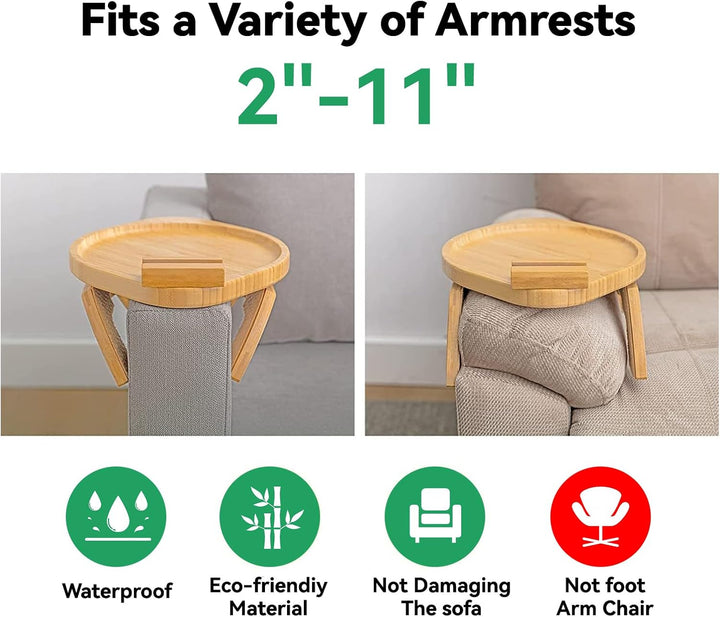 Sofa Armlehne Tablett Faltbarer mit 360° Drehbarer Handyhalterung Holz Bambus Sofa-Armlehne Tragbare