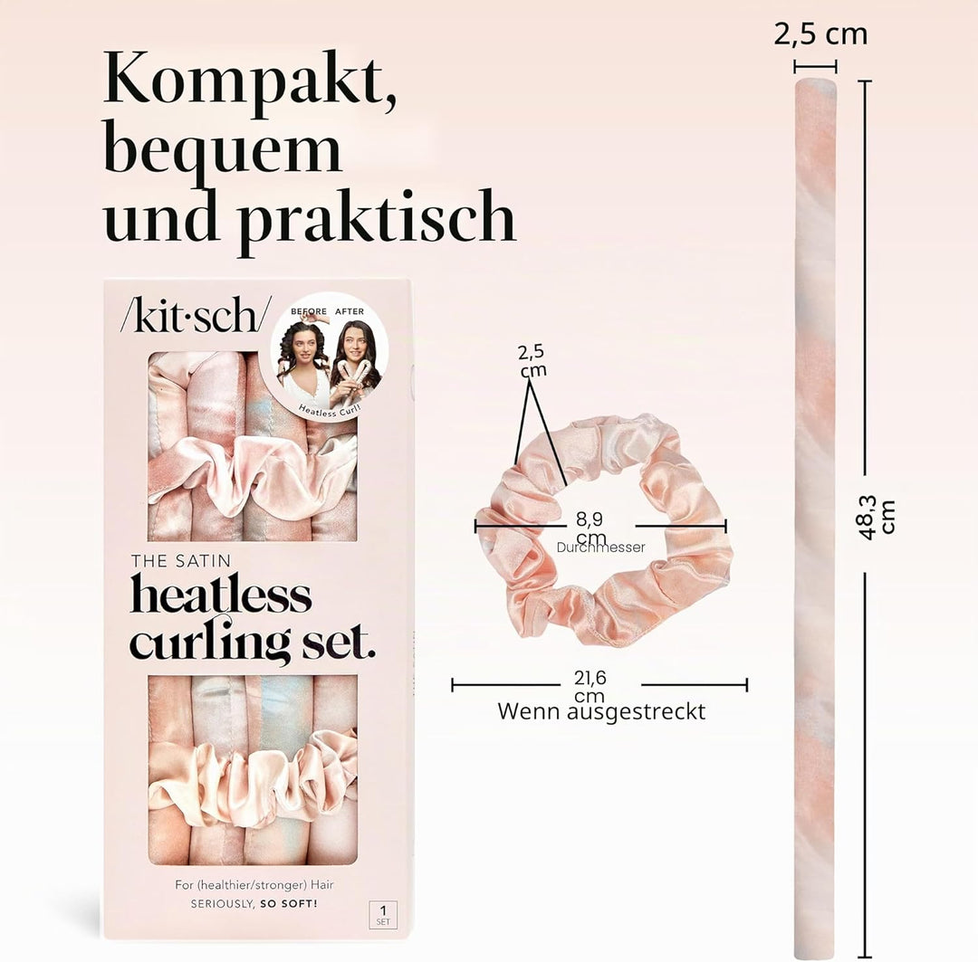 Kitsch Satin Heatless Curling Set - Heatless Lockenwickler Stirnband für Kurzes & Langes Haar Locken