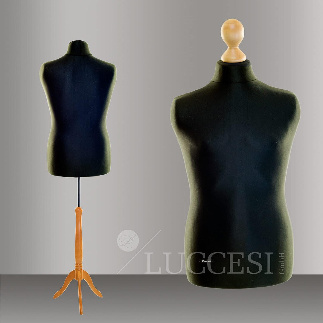 | Schneiderpuppe von LUCCESI | männliche Büste Grösse/Size: L (50-52) | Bezug schwarz | Standfuss bu