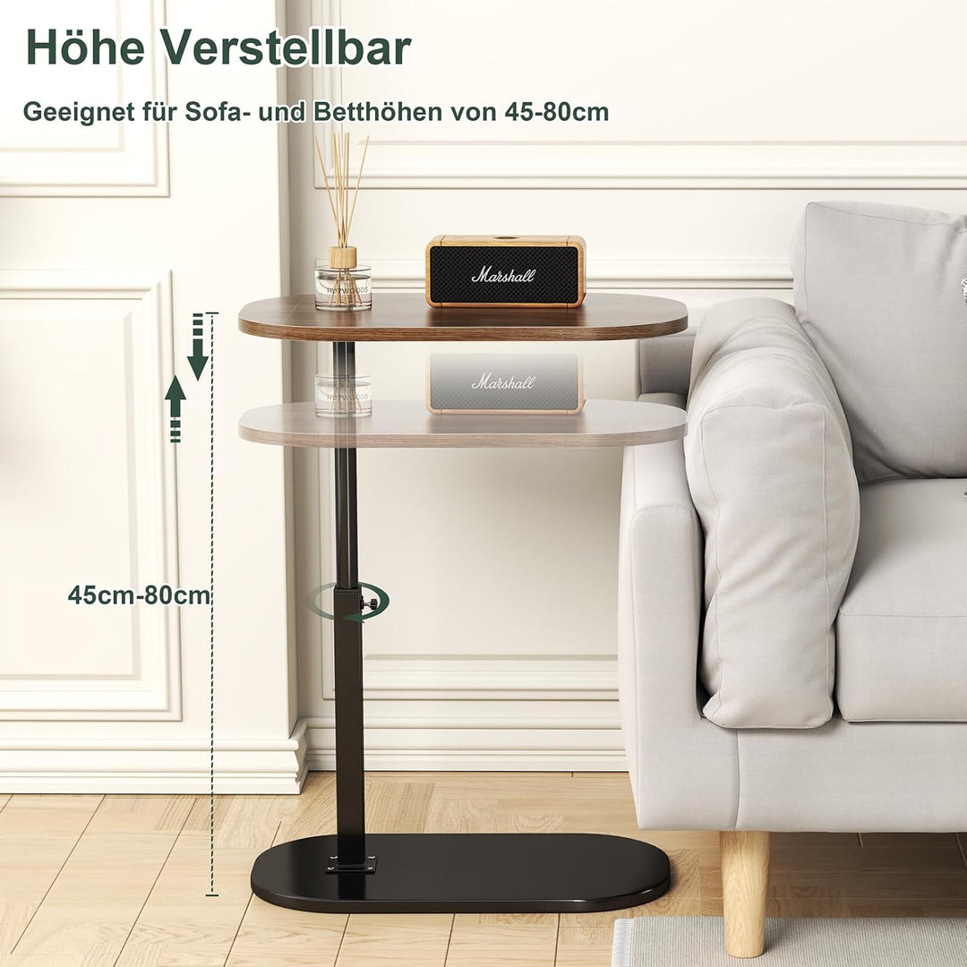 Beistelltisch C Form, Klein Couchtisch Holz Sofatisch Höhenverstellbar, 360° Drehbarer C Form Beiste