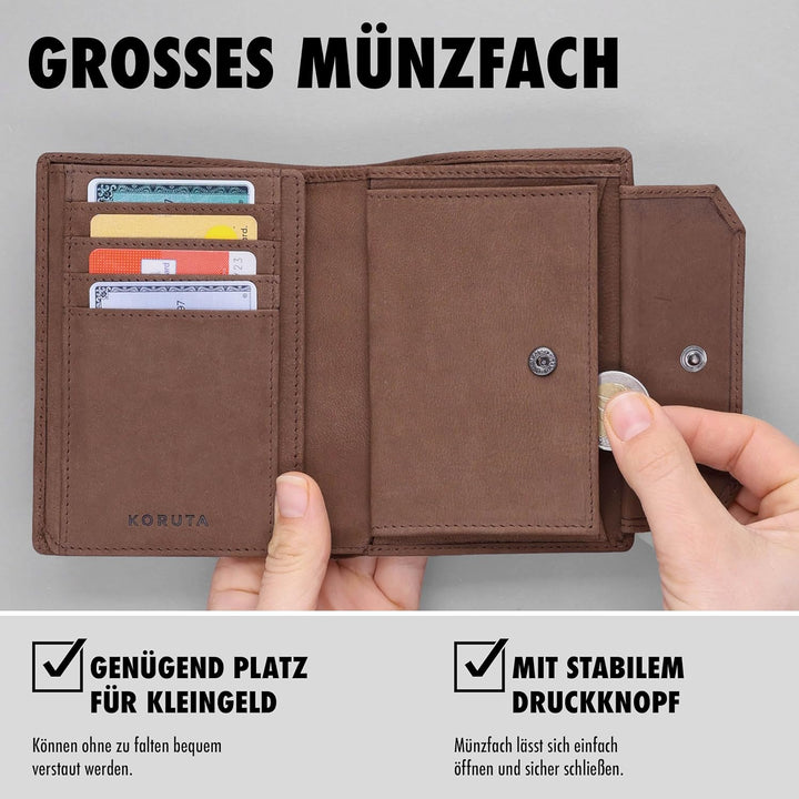 KORUTA Leder Geldbörse Herren mit RFID Schutz I Portemonnaie Gross mit Münzfach I 13 Fächer I Echtle