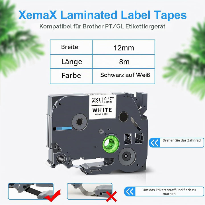 4x XemaX Etikettenband Kompatibel für Brother P-touch Bänder 12mm TZe-231 TZ-231 Schriftbänder Schwa