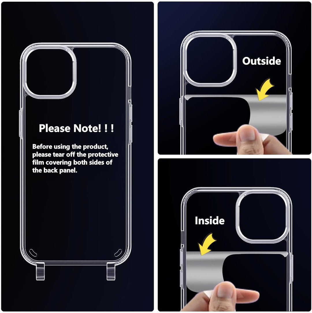 Handykette für iPhone 15 Pro Hülle mit Band - Necklace Handyhülle - Transparente Case zum Umhängen m