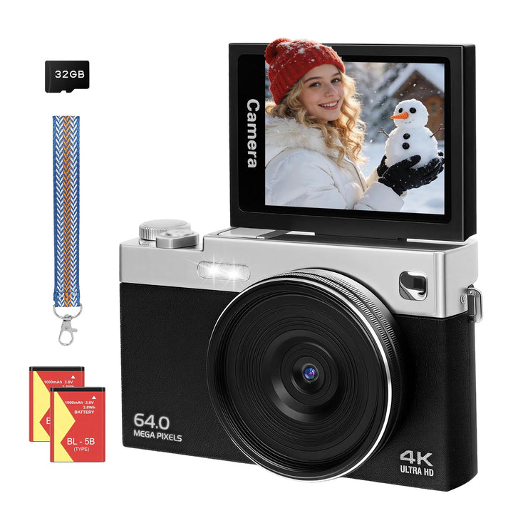 Digitalkamera 4K 64MP Kamera 3 Zoll Fotokamera 16X Autofokus Digitalzoom Tragbare Digital Camera für