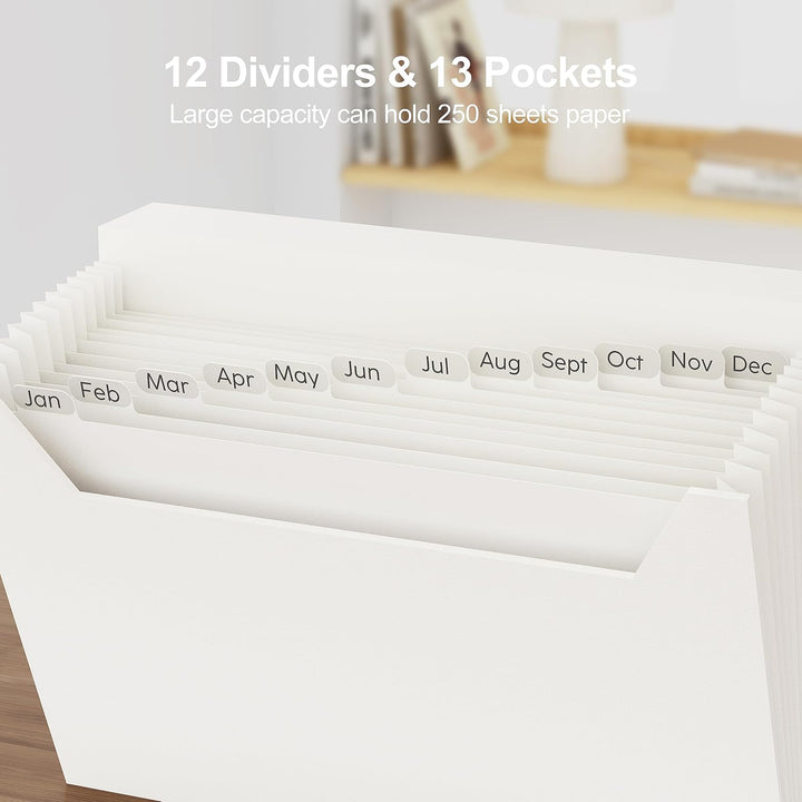 JiaWei Dokumentenmappe A4 mit Magnetisch Deckel, 13 Fächern, Fächermappe mit Etiketten, Aus 2250 g/m