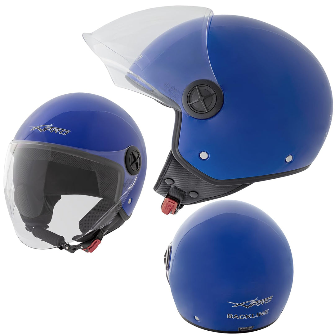 Motorradhelm Quad Roller Offenes JetHelm Viser ECE 22 06 Polierten Blau XL 60 cm (XL) Blau, 60 cm (X