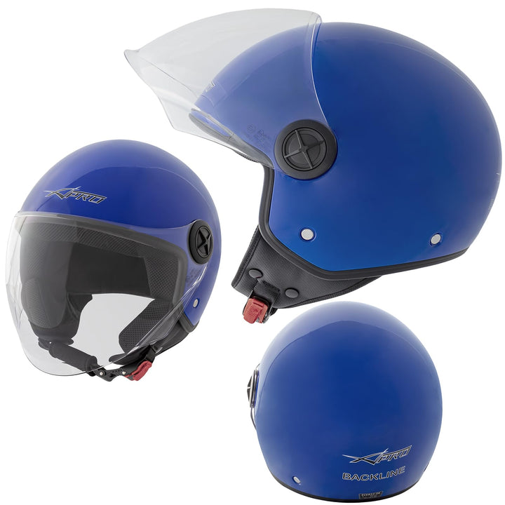 Motorradhelm Quad Roller Offenes JetHelm Viser ECE 22 06 Polierten Blau XL 60 cm (XL) Blau, 60 cm (X