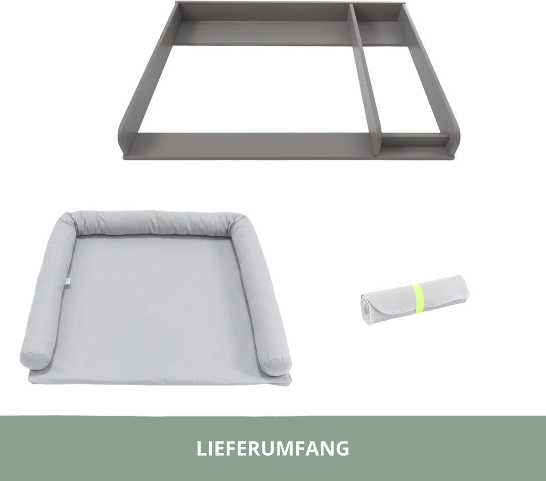 Wickelaufsatz Set für graue IKEA HEMNES 108 cm – mit Wickelaufsatz aus hochwertigem MDF sowie Wickel