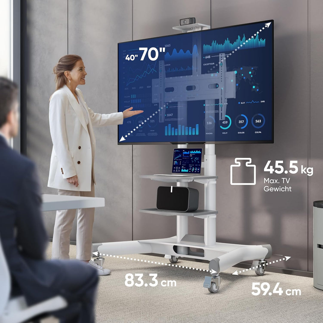 ONKRON TV Bodenständer höhenverstellbar & TV Ständer rollbar - VESA Standfuss 600x400 für 40-70 Zoll