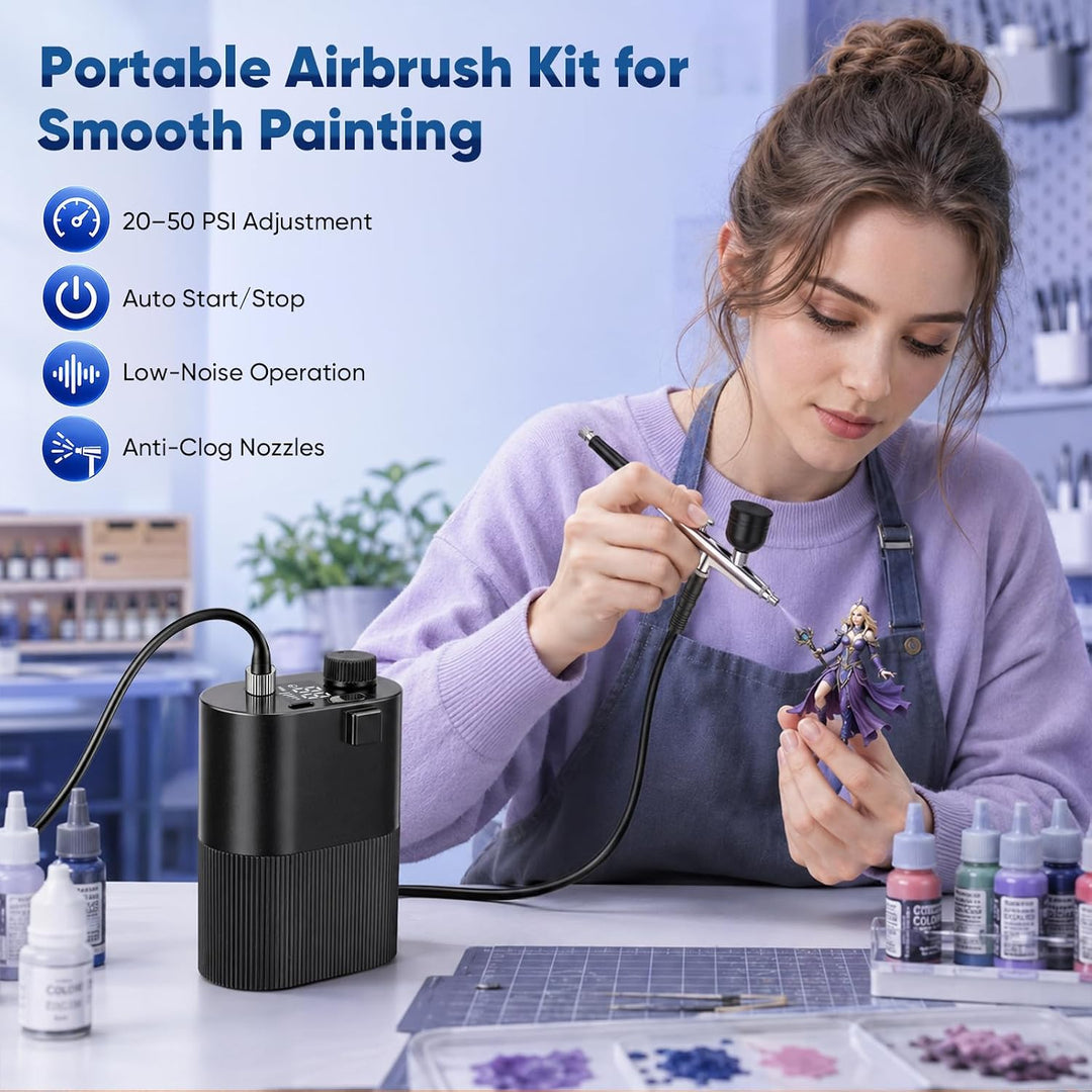 Airbrush-Kompressor-Set, Doppelhub, 20–50 PSI, 20 Druckstufen