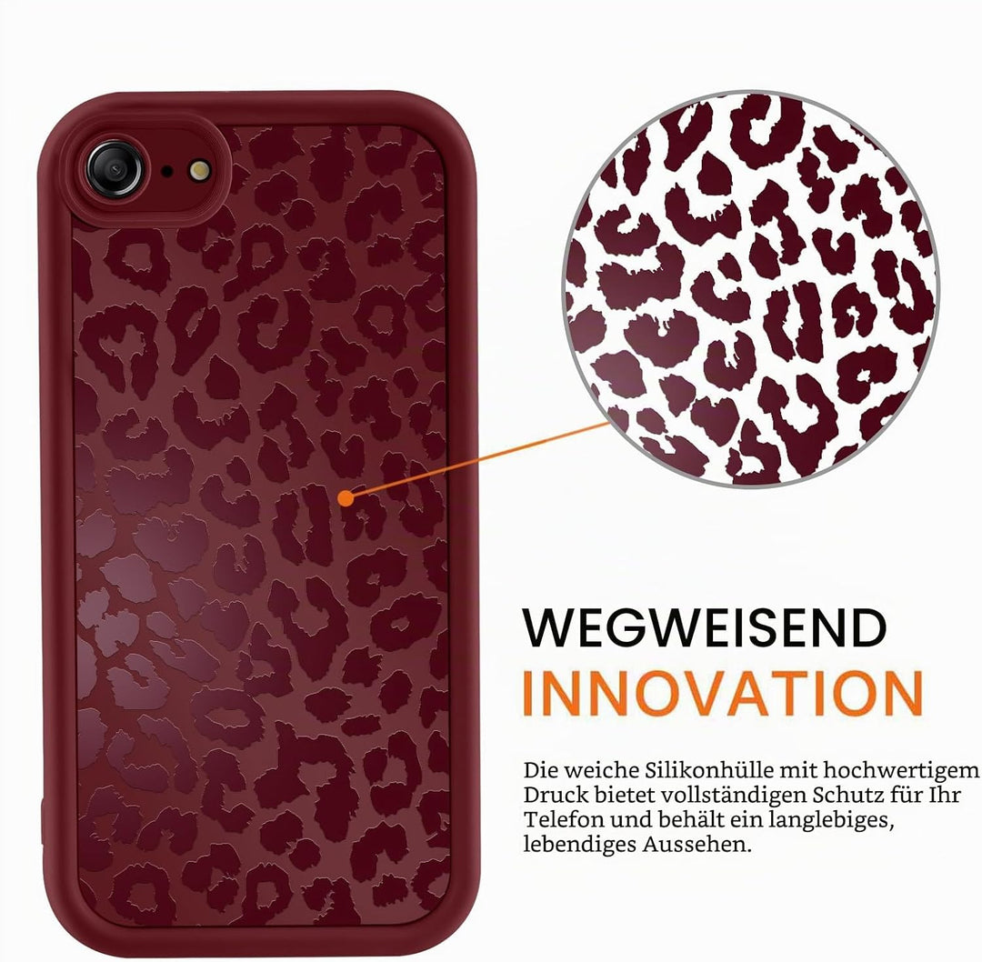 ZhuoFan Handyhülle für iPhone 7/8/iPhone SE 2022 /SE 2020 hülle 4,7”, Aesthetic Leopard Muster Rot M
