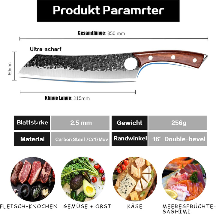 Purple Dragon Kochmesser, Profi Küchenmesser Messer Chefmesser Allzweckmesser aus hochwertigem Carbo