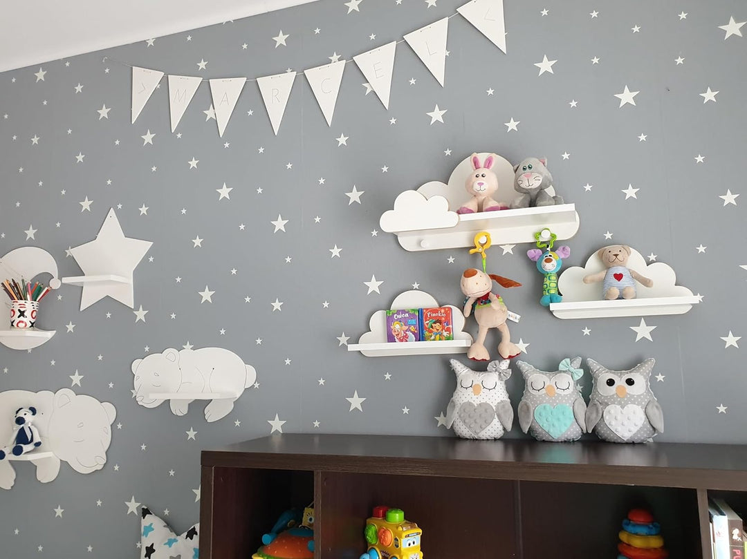 EIN Set Wolkenregal Mit Aufhaken Zum Deko Kinderzimmer | Stabile 3 Wolke Wandregale Weiss Für Jede E