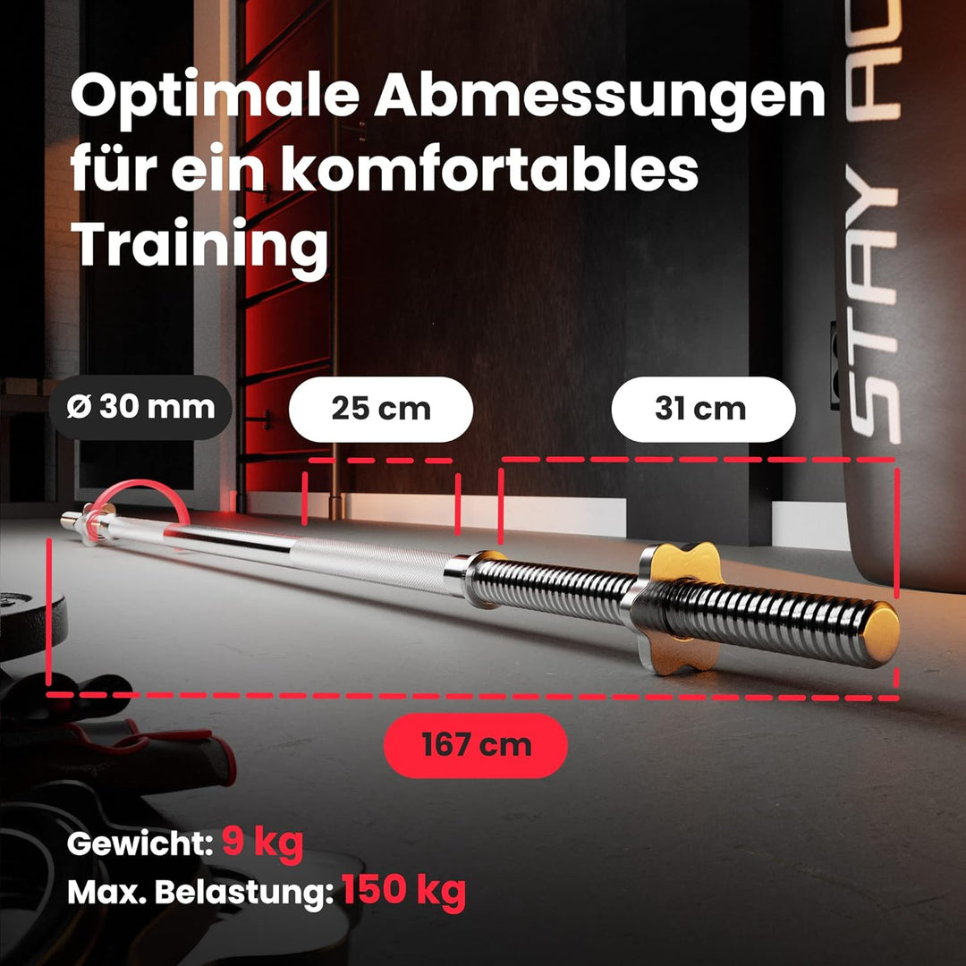 Hop-Sport Hantelstangenset mit Langhantelstange & SZ-Curlstange, 30mm Durchmesser, Hochwertiger verc