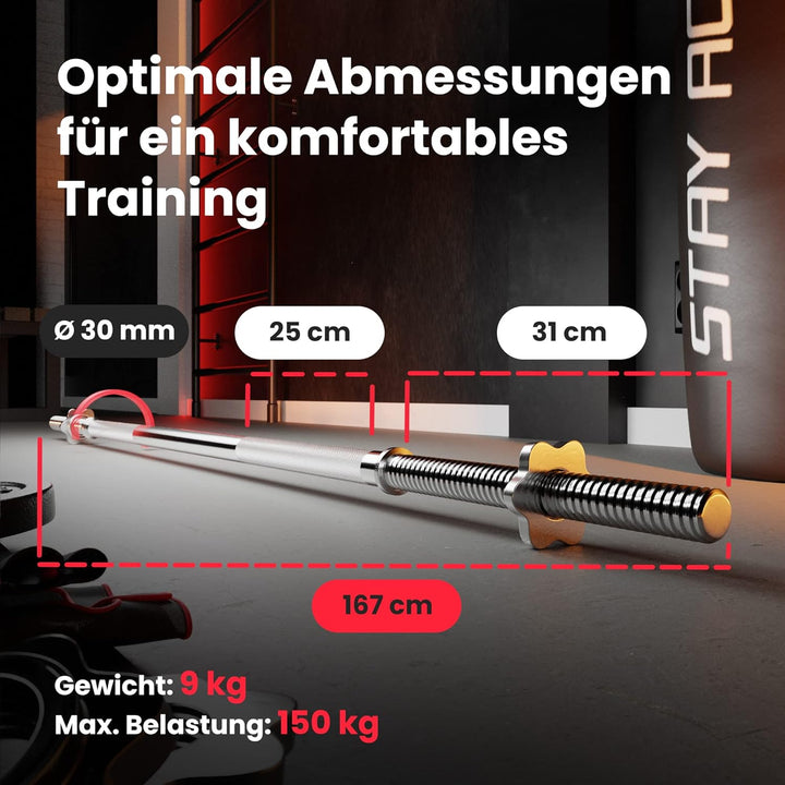 Hop-Sport Hantelstangenset mit Langhantelstange & SZ-Curlstange, 30mm Durchmesser, Hochwertiger verc