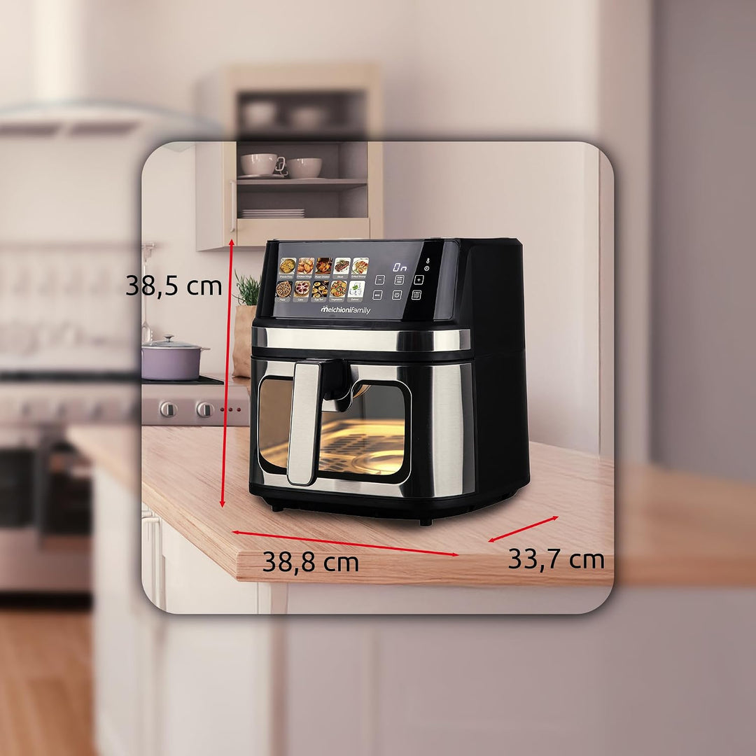 Melchioni Family | GAIA PLUS Heissluftfritteuse mit Doppelheizung 8L, Schwarz, Gaia Plus