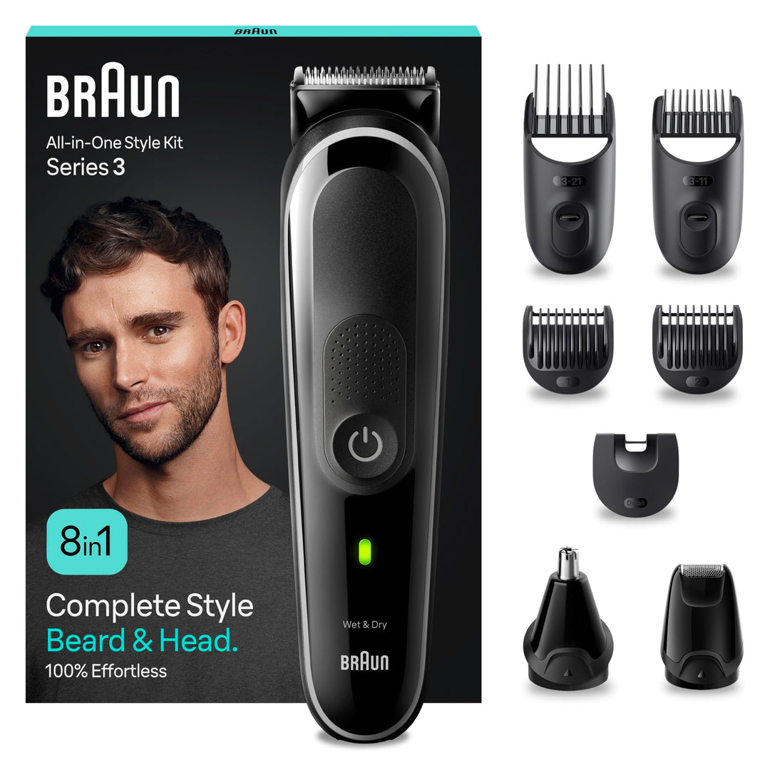 Braun Series 3 All-In-One Bartpflege Bodygroomer Set, 8-in-1 Barttrimmer, Trimmer/Haarschneider Herr