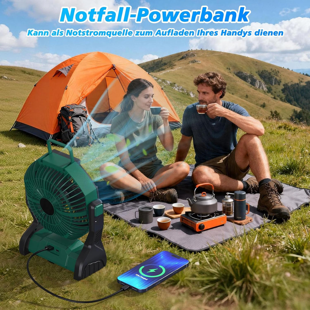 tragbarer Campingventilator mit LED-Licht, wiederaufladbarer Zeltventilator mit 10.000 mAh und Aufhä