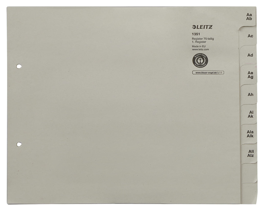 Leitz Register, Trennblätter mit Taben und alphabetischem Aufdruck A-Z für 75 Ordner, Halbe Höhe und