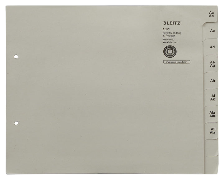 Leitz Register, Trennblätter mit Taben und alphabetischem Aufdruck A-Z für 75 Ordner, Halbe Höhe und
