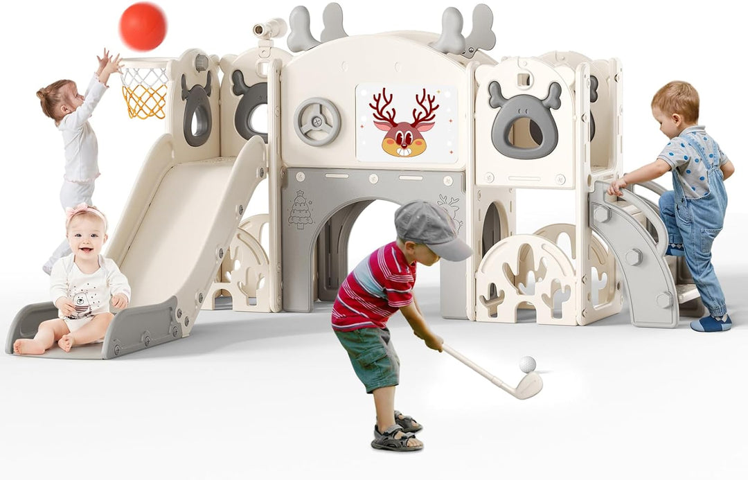 Krovtoy Kinderrutsche, Kleinkinderrutsche freistehend mit Basketballkorb, Kleinkinderklettergerüst,