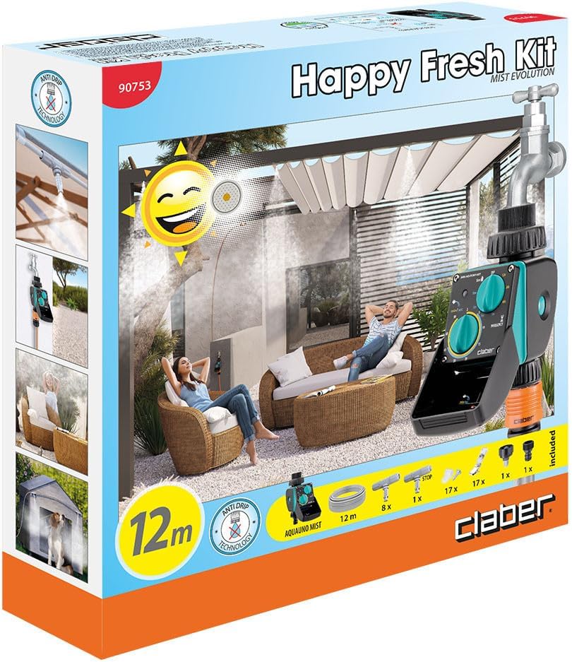 Claber Kit Happy Fresh Evolution 12 m mit Bewässerungscomputer, Kühlung Sprühnebel-Kit