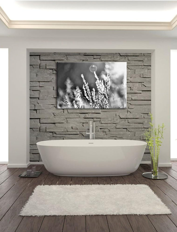 Pixxprint Gräser im Sonnenuntergang / 100x70cm Leinwandbild bespannt auf Holzrahmen/Wandbild Kunstdr