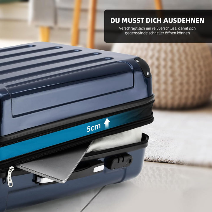 BEIBYE- 3er Kofferset Hartschalen-Koffer Reisekoffer Trolley Rollkoffer Set Reisekofferset (Dunkelbl