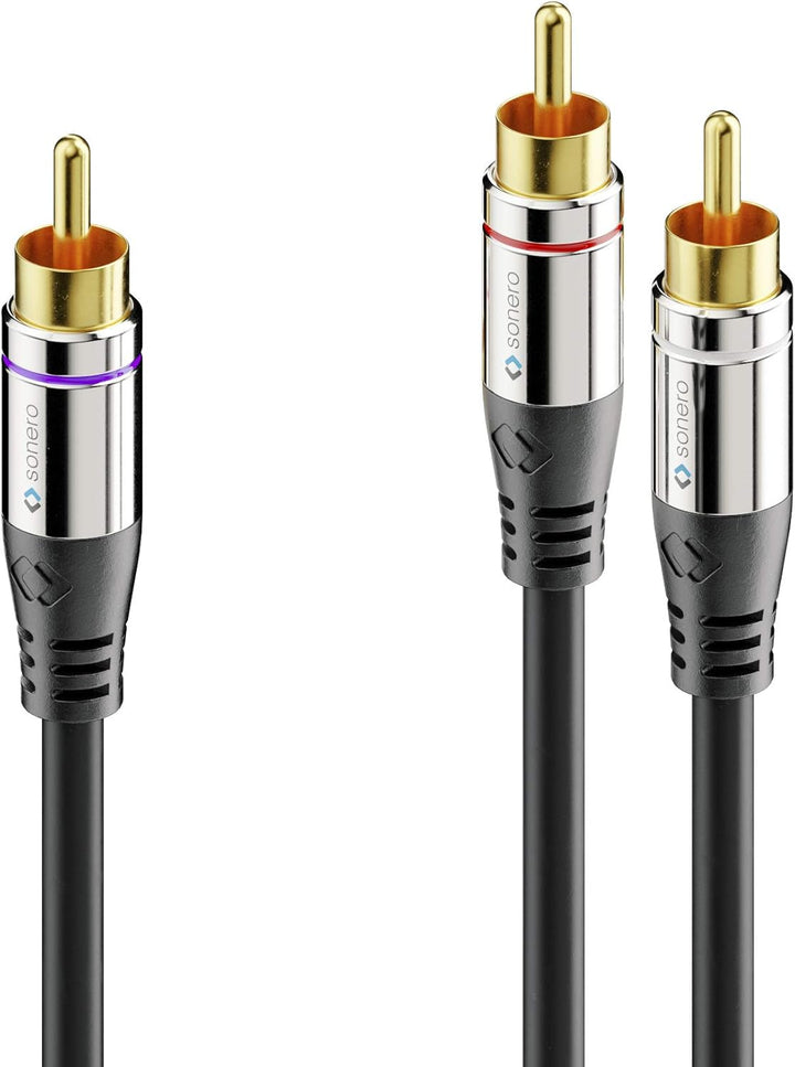 Sonero® Premium 7,50m Cinch Kabel, 1x Cinch auf 2x Cinch, Audio Y-Kabel, Subwoofer, HiFi-Anlage, Ver