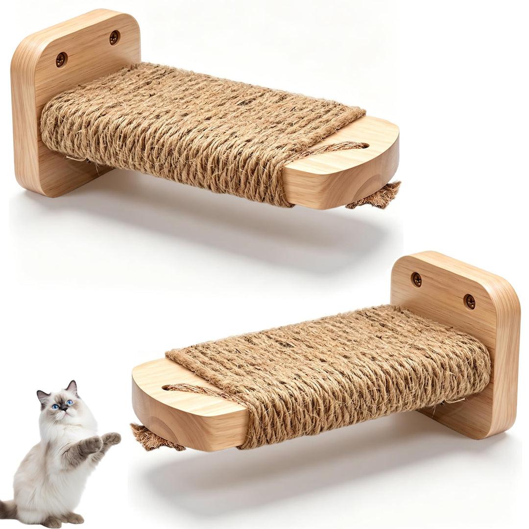 Katzentreppe Wand 2 Stück, Kletterwand Katzen, Katzenbretter mit Juteseil zum Kratzen, Katzentreppe