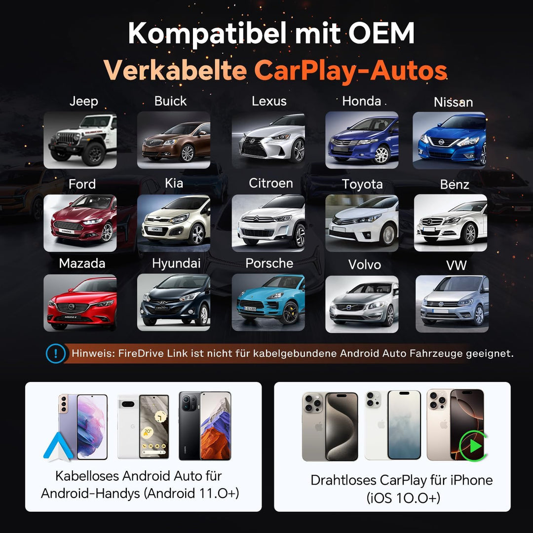 Carlinkit FireDrive Link Pro – TV-Stick-zu-CarPlay-Adapter, wandelt kabelgebundenes CarPlay in HDMI