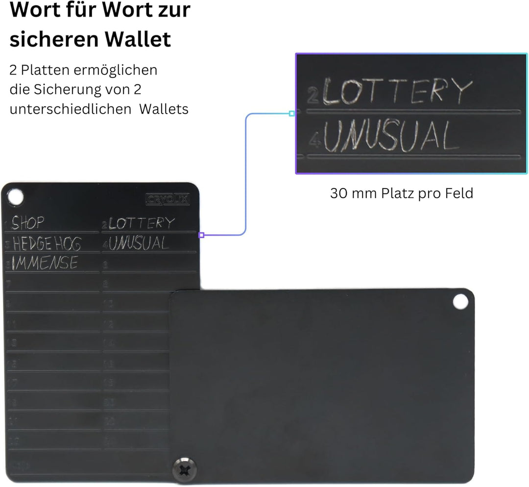 Cryptonite Crypto Wallet Cold Bitcoin Wallet aus rostfreiem Stahl für Backup der Seed Phrase (max. 2