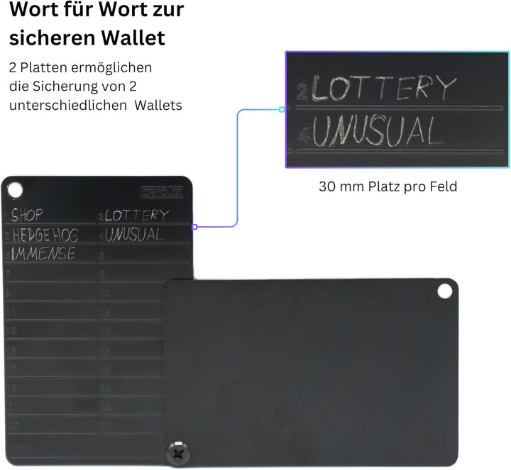 Cryptonite Crypto Wallet Cold Bitcoin Wallet aus rostfreiem Stahl für Backup der Seed Phrase (max. 2