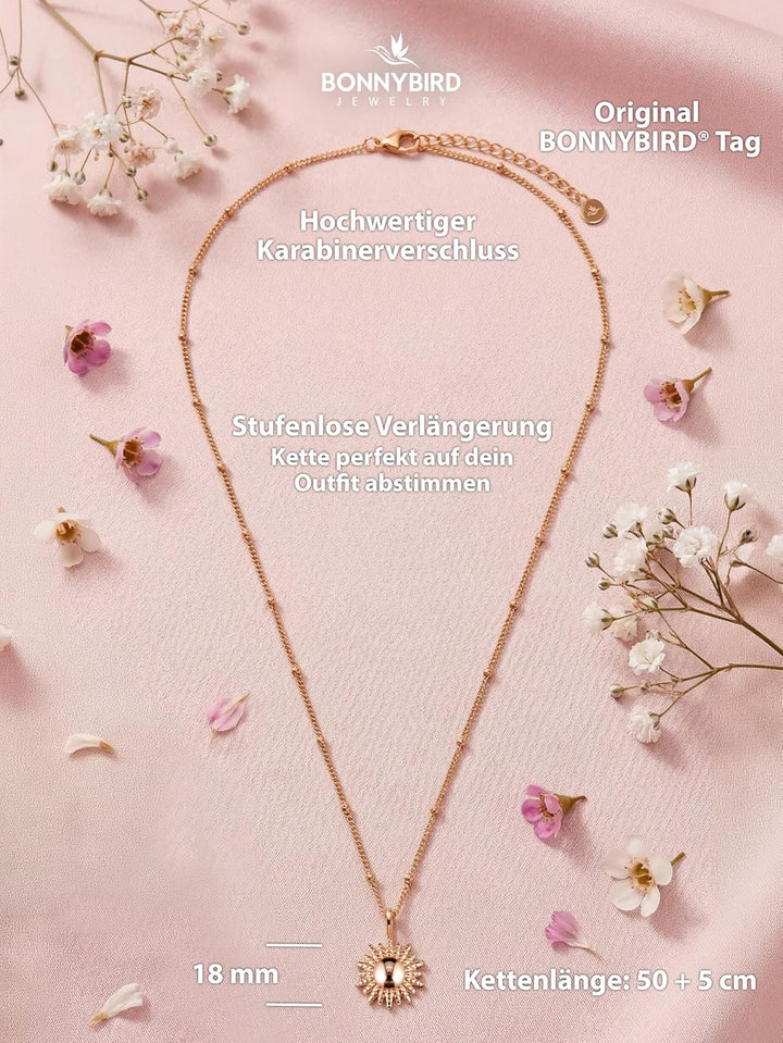 BONNYBIRD® Kette Sonne Damen BonnySun - Premium Halskette Damen mit Sonne Anhänger aus Edelstahl in
