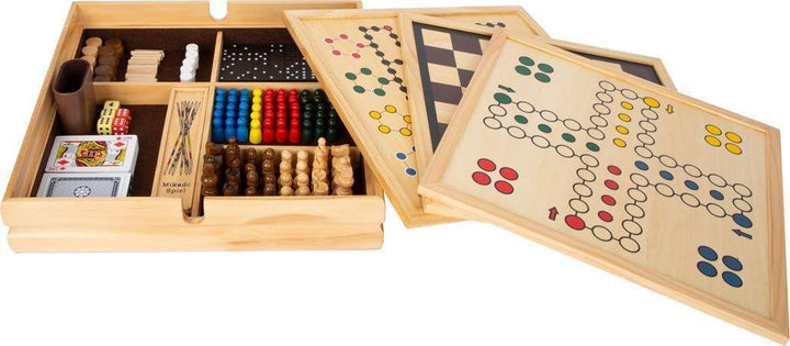 Small Foot Spielesammlung, mit 20 klassischen Gesellschaftsspielen in massiver Holzkiste, ab sechs J
