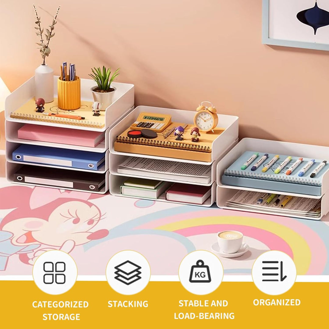 DBREAKS 4 Stöckige Ablagekorb, stapelbare Briefablage, Dokumentenablage für A4, Schreibtischablage a