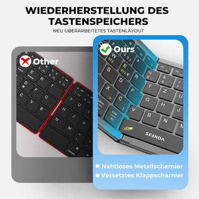 seenda Faltbare Bluetooth Tastatur mit Touchpad, Wiederaufladbare Kabellose Klappbare Tastatur mit T