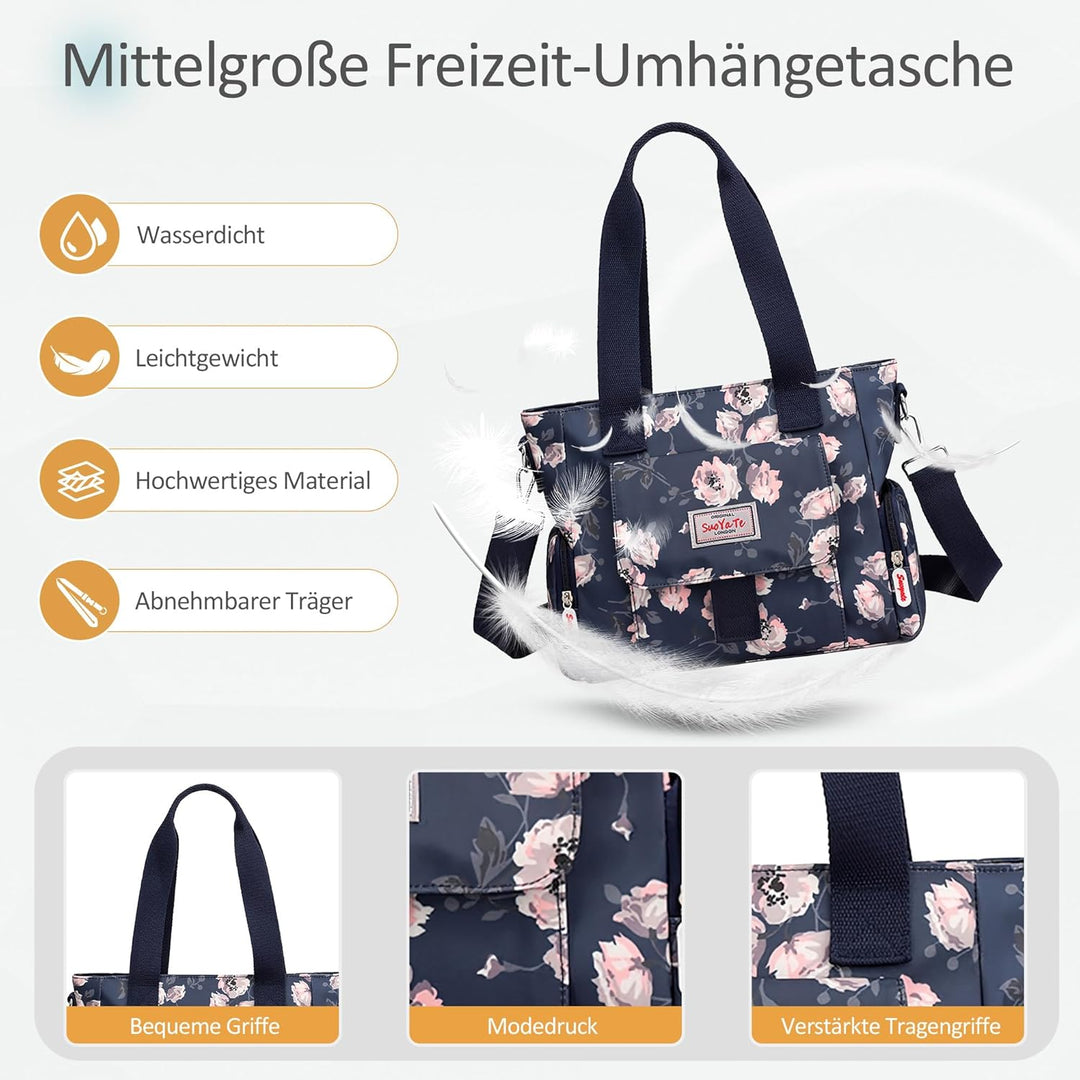 DIRRONA Bunte Damenhandtaschen Modedruck Umhängetasche Multi Pocket Multi Fach Crossbody Bag Beiläuf