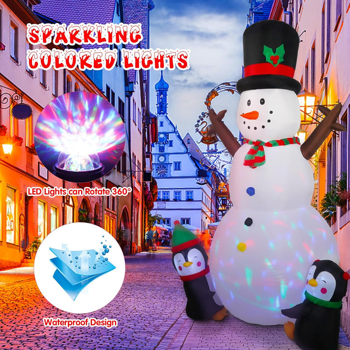 2,44m/8FT Aufblasbarer Schneemann mit 2 Pinguinen – LED Weihnachtsdeko Outdoor, Frosty Figur Beleuch