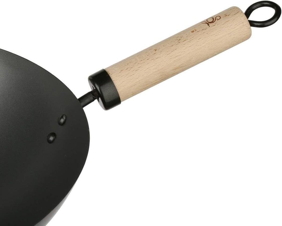 WOK ACERO 35CM CON MANGO DE MADERA