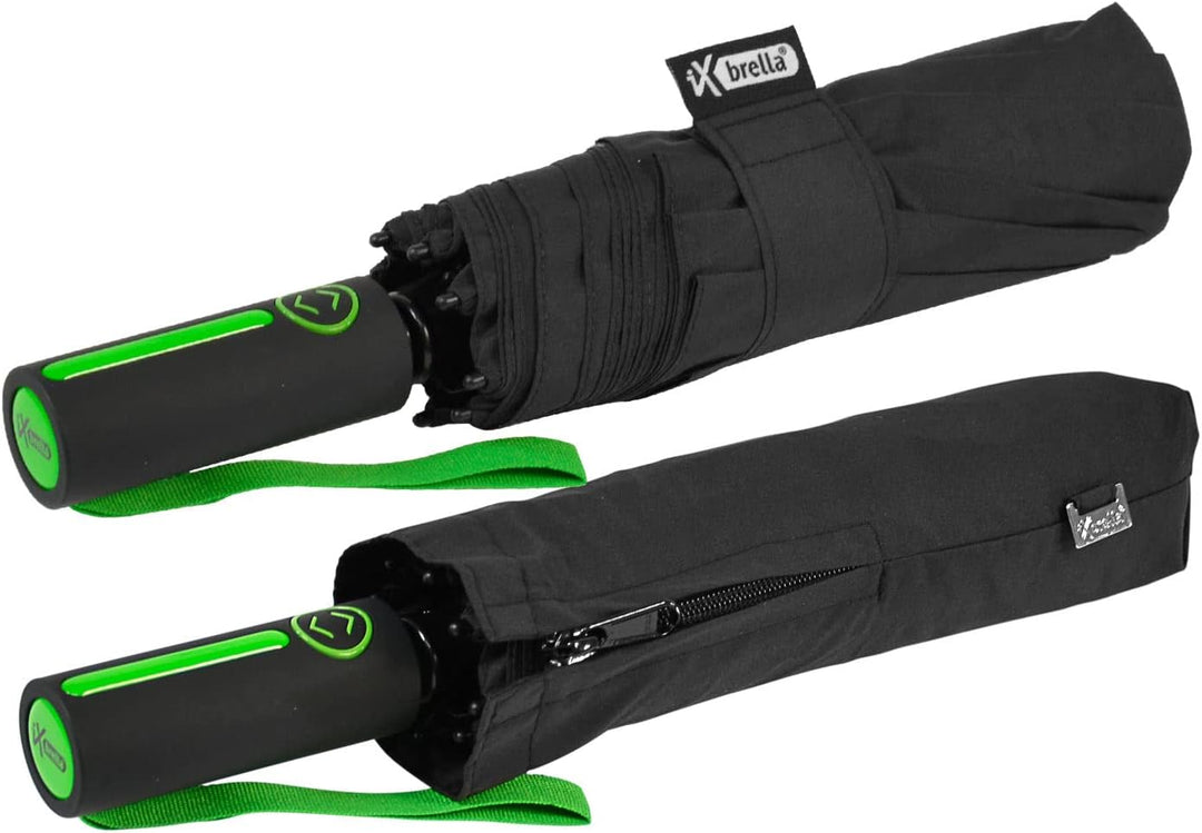 iX-brella Big Fiberglas Taschenschirm 104cm mit farbigen Doppel-Speichen - schwarz-grün, Schwarz-grü