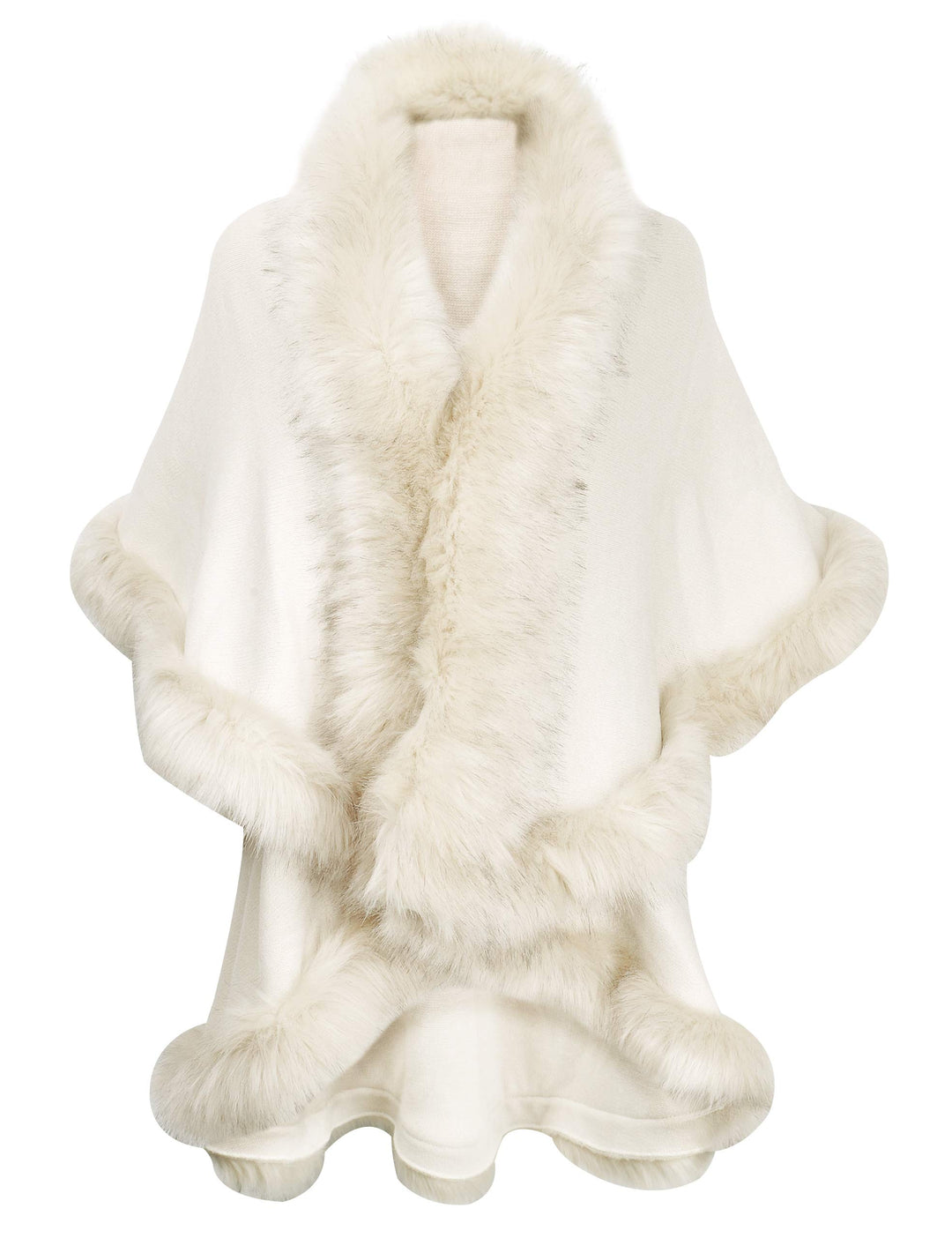 ZLYC Damen Winter Kunstpelz Poncho Strick Schal Stola Warm Cape Cardigan Weiss, Weiss