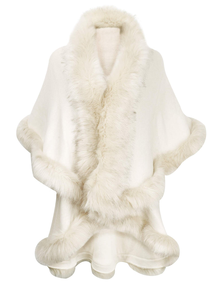 ZLYC Damen Winter Kunstpelz Poncho Strick Schal Stola Warm Cape Cardigan Weiss, Weiss