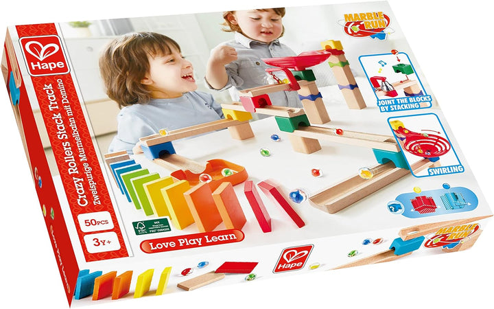 Hape Erlebnis Murmelbahn mit Domino, Kugelbahn aus Holz, Konstruktionsspielzeug, ab 3 Jahren