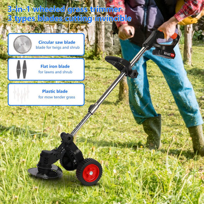 Napacoh Akku Elektro Rasentrimmer, 3 in 1 Multifunktionales Handgeführter Trimmgerät, D-förmiger Gri