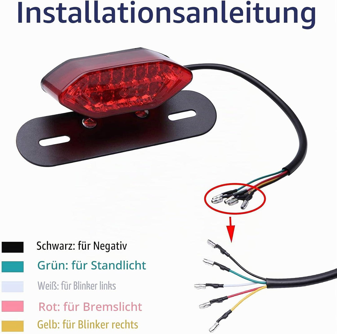 JMTBNO Motorrad 20 LED Rücklicht Bremslicht Blinker Kennzeichenbeleuchtung mit Halterung E-geprüft U