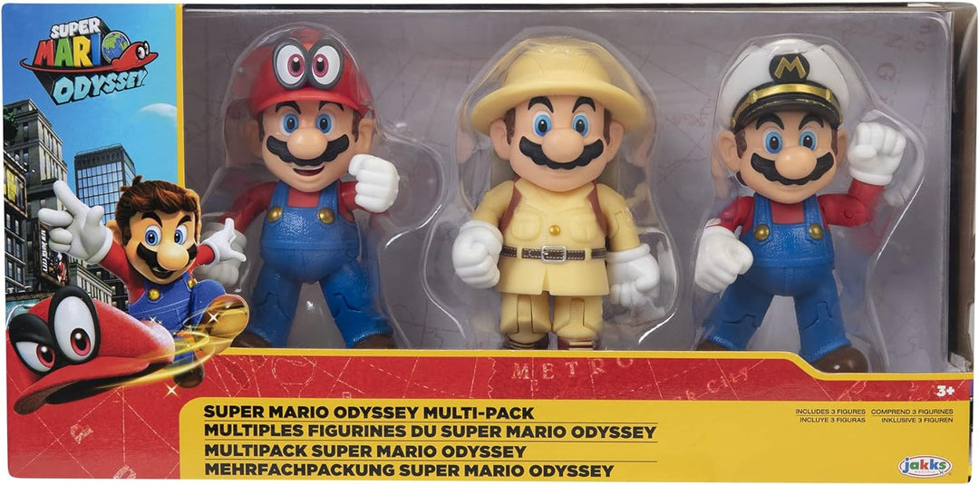 Nintendo SUPER MARIO 406534 Super Mario Odyssey 3er Pack, 10 cm Figuren, Bunt, 10cm